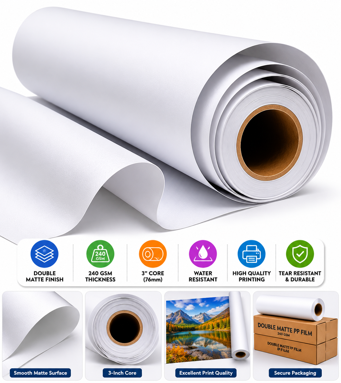 Double Matte Film, 3-in Core PP Film 36″x150′ (0.914m x 45.7m) 240 gsm - Image 2